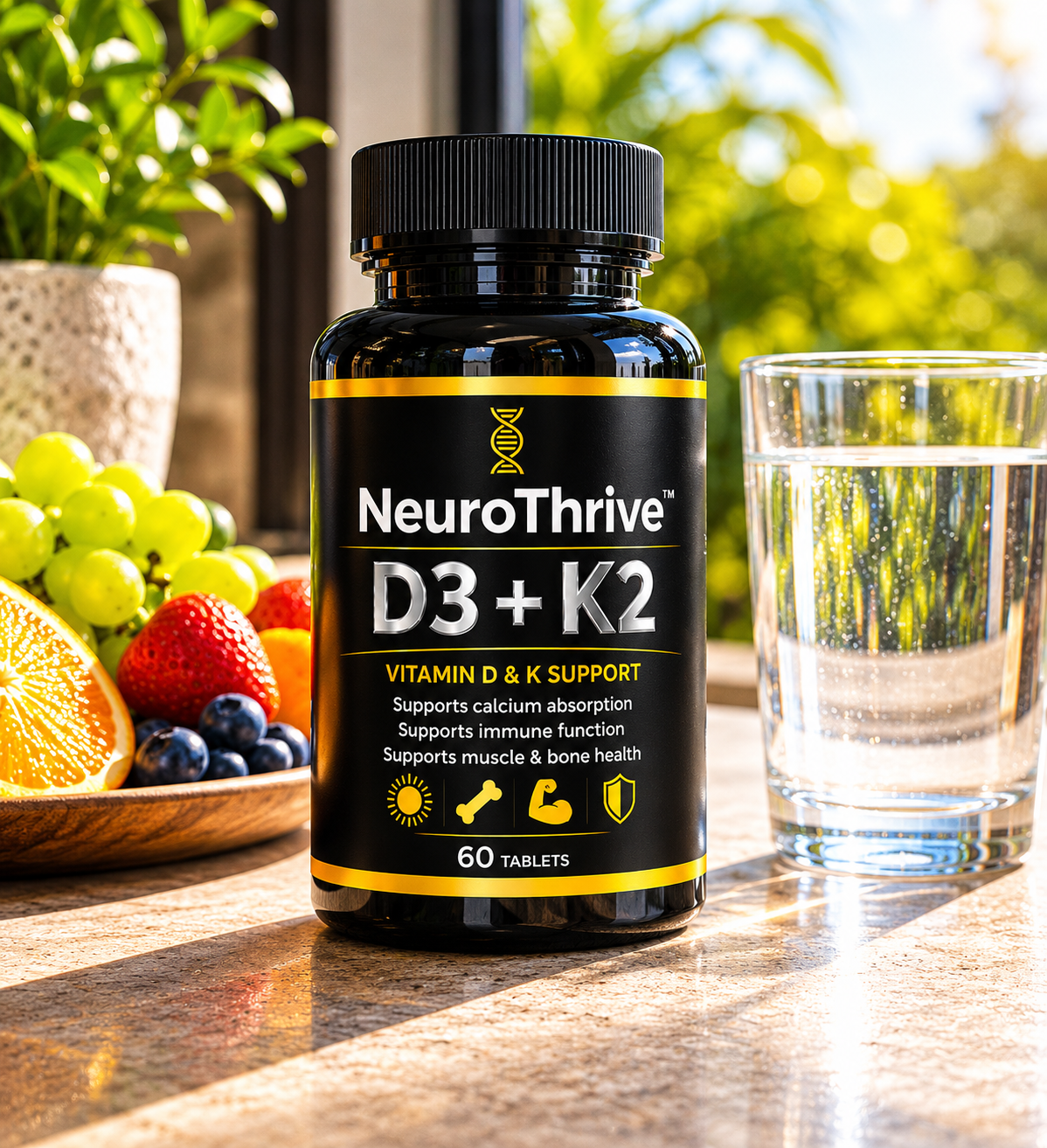 NeuroThrive™ D3 + K2 benefits — calcium absorption, immune function, bone and muscle health