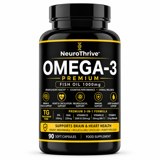 NeuroThrive™ Premium Omega-3 · 5-in-1 with D3, K2 & Vitamin E