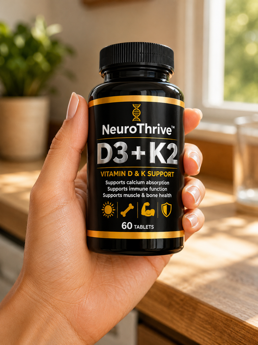 NeuroThrive™ D3 + K2 — high strength vitamin D3 and vitamin K2 MK-7 vegan supplement