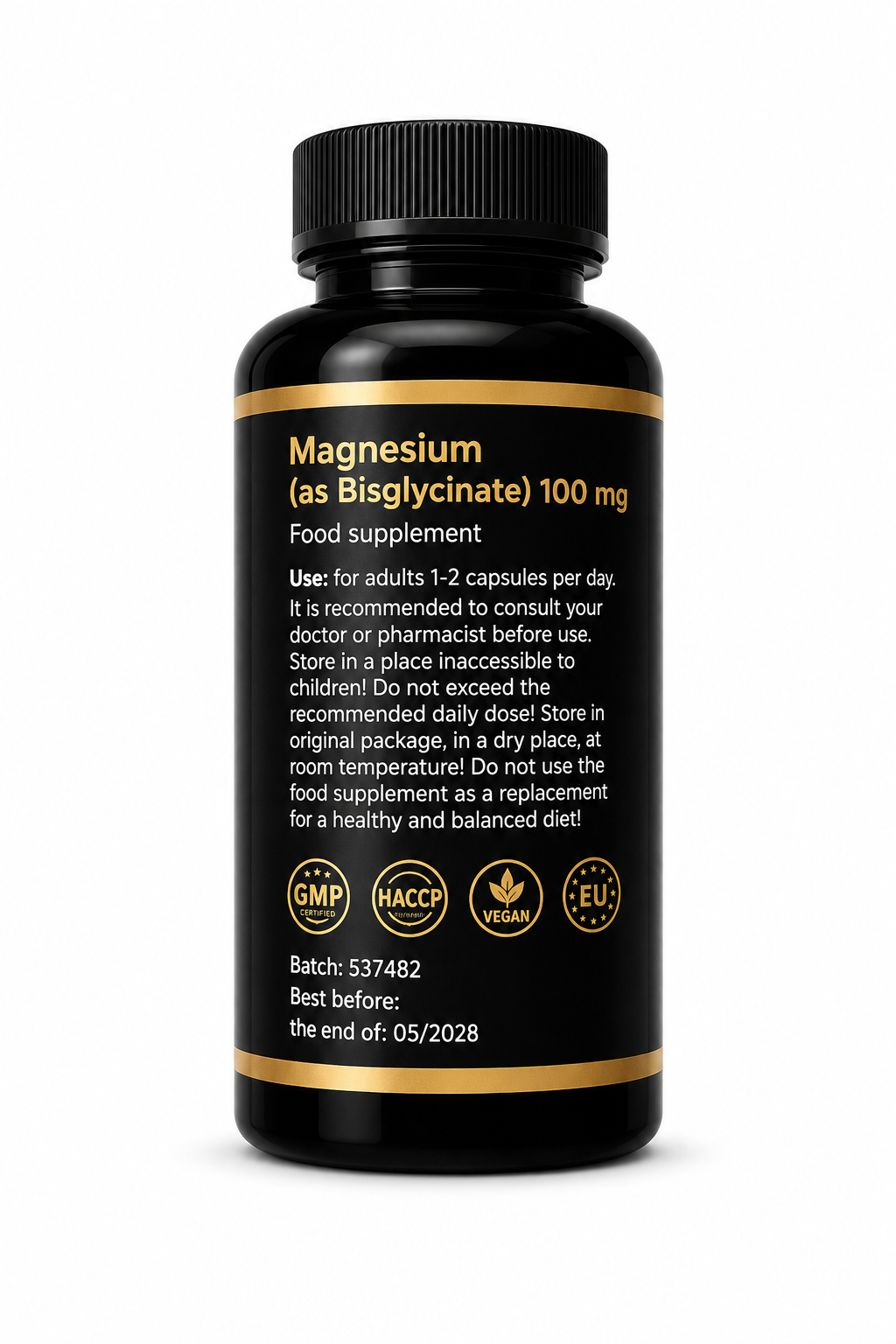 NeuroThrive™ Magnesium Bisglycinate supplement facts — 60 capsules, 200mg elemental magnesium per capsule
