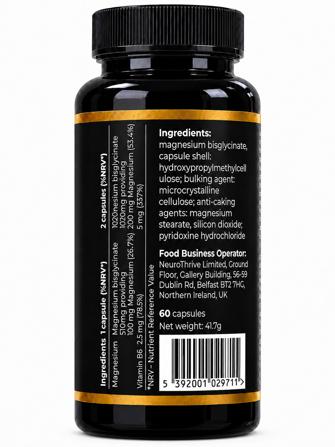 NeuroThrive™ Magnesium Bisglycinate — vegan, GMP certified, non-GMO, gluten free Ireland