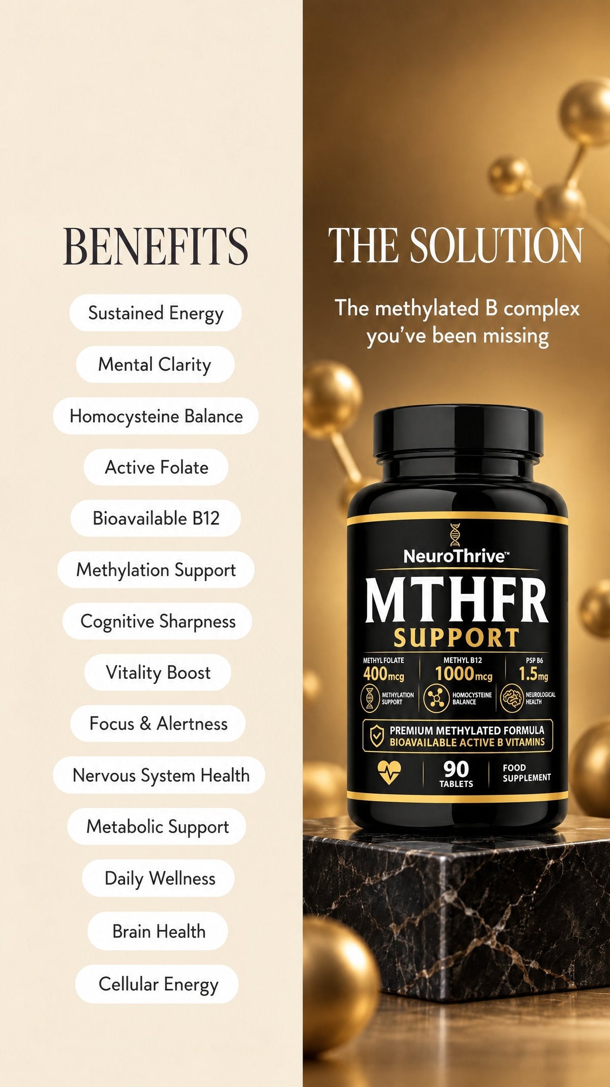 NeuroThrive MTHFR Support 90 tablets supplement facts and ingredients