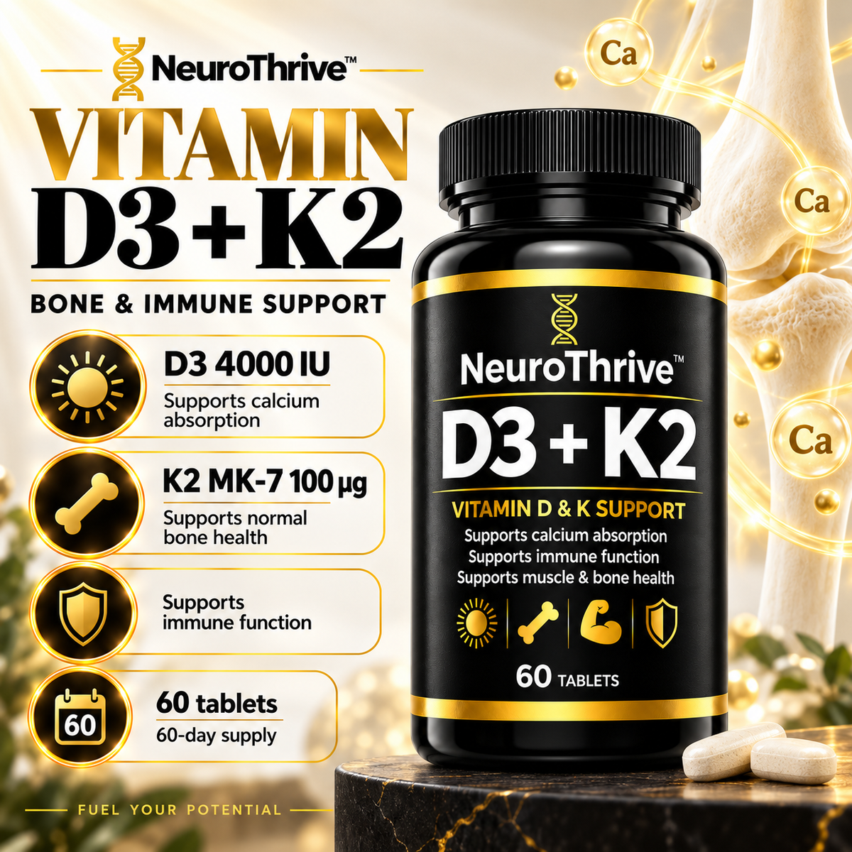 NeuroThrive™ D3 + K2